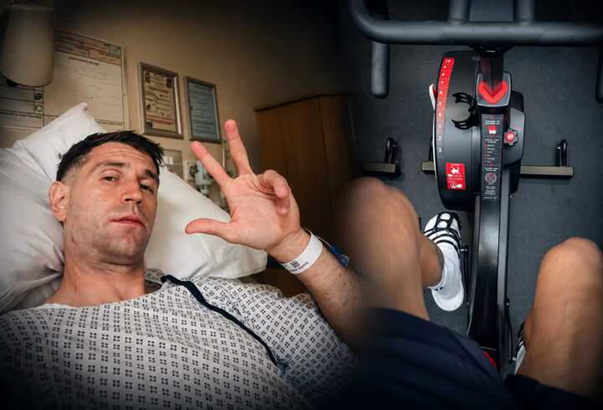 Emiliano Dibu Martínez se entrena en el gimnasio a cuatro días de su operación