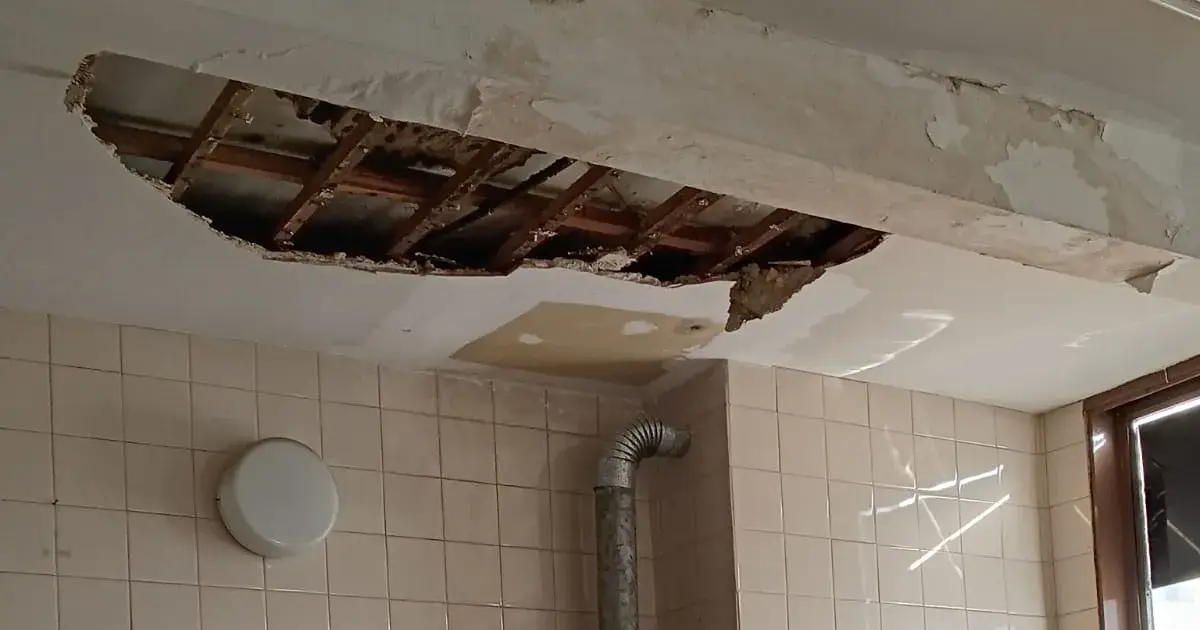 Desprendimiento de mampostería en el Hospital San Martín